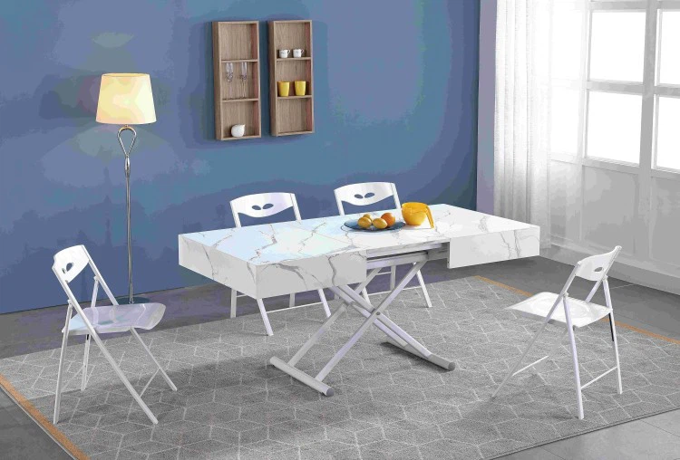 Marble Pattern Butterfly Leaf Lifting Dining Table